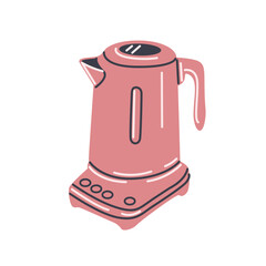 Electric kettle. Doodle teapot. Hand drawn isolated vector illustration.