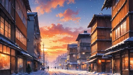 Obraz premium anime japan winter background