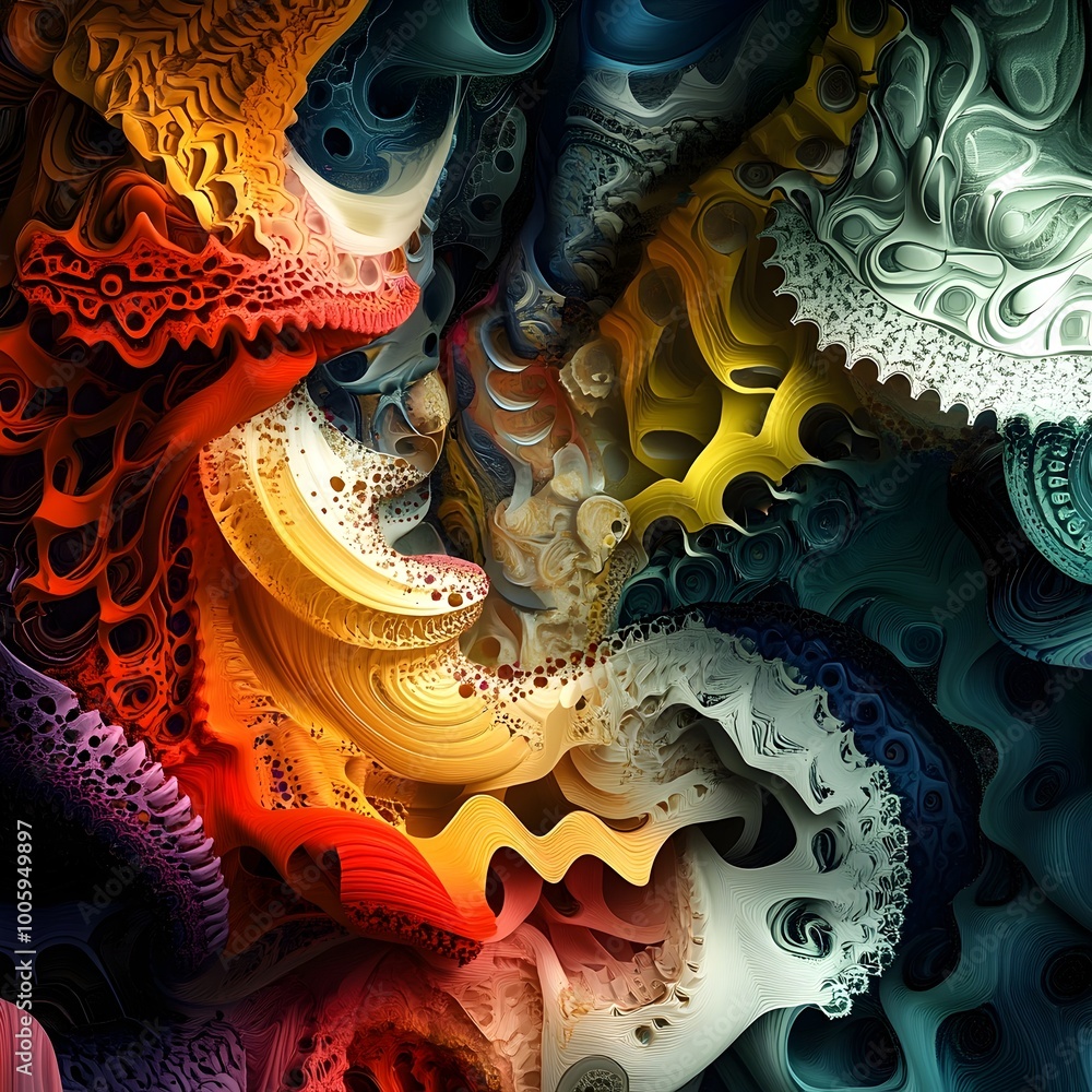 Poster captivating abstract digital artwork featuring a visually striking and richly textured composition o