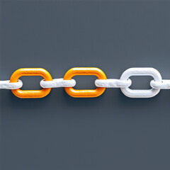 Obraz premium Interconnected golden and white chain links on gray background with texture