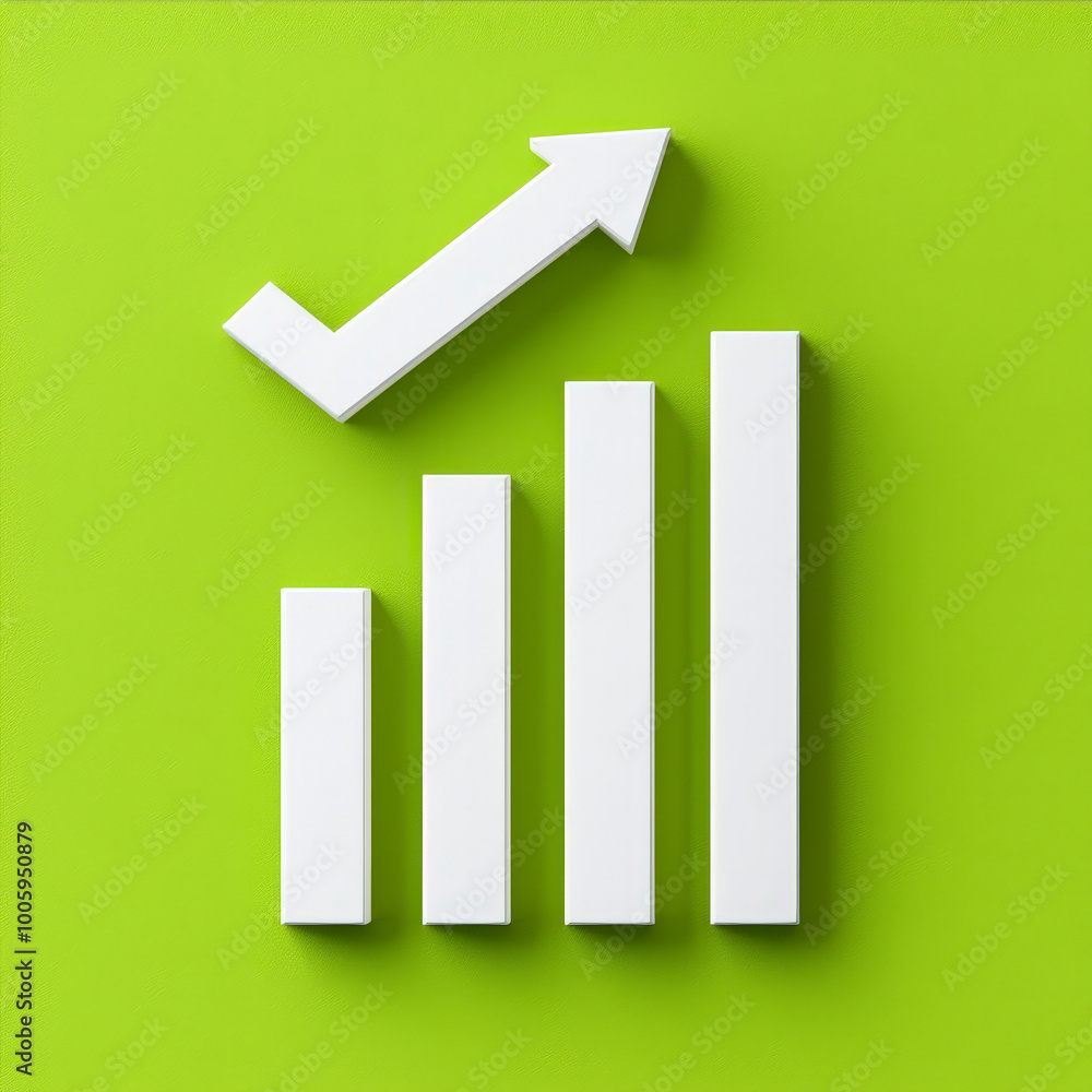 Poster white bar graph with upward arrow on a green background