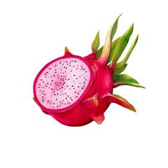 Cut dragon fruit, vibrant colors, isolated on transparent background.