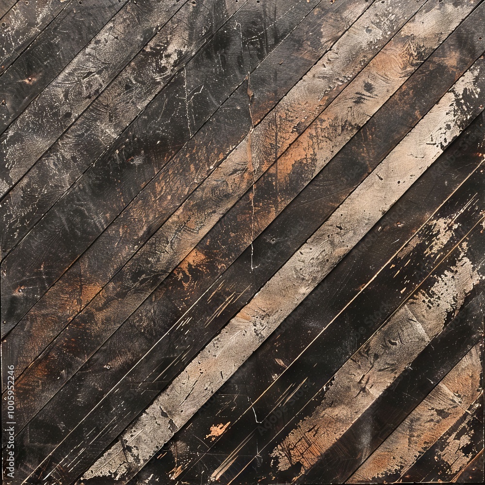 Poster a close-up of a rustic wooden texture featuring diagonal planks with a weathered and distressed surf