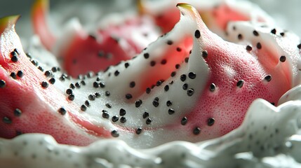 Unique texture and pattern of the dragon fruit, emphasizing its exotic and tropical nature. 
