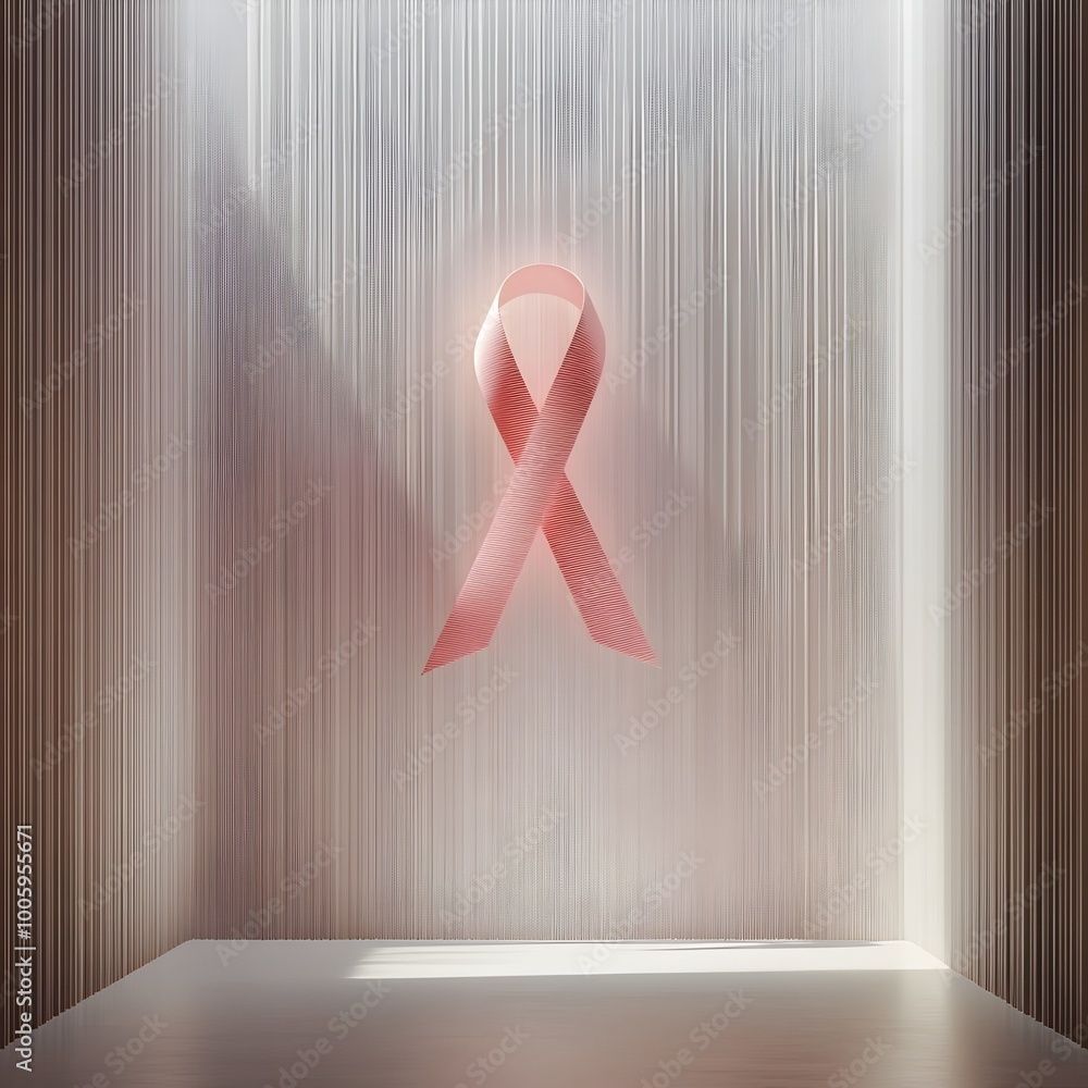 Poster captivating display of a pink ribbon the universal emblem of breast cancer support suspended in a se