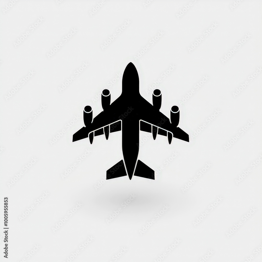 Poster silhouette of a large airplane with four engines in flight