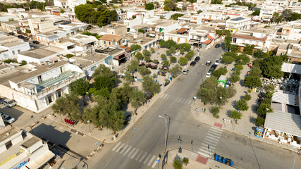 Aerial view of houses and apartments in the center of San Pietro in Bevagna. It is a little town in...