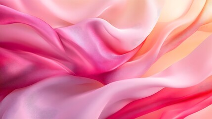 Flowing ribbon of soft pink hues symbolizing breast cancer awareness gently curling and cascading against a seamless gradient backdrop transitioning from deep fuchsia to light blush