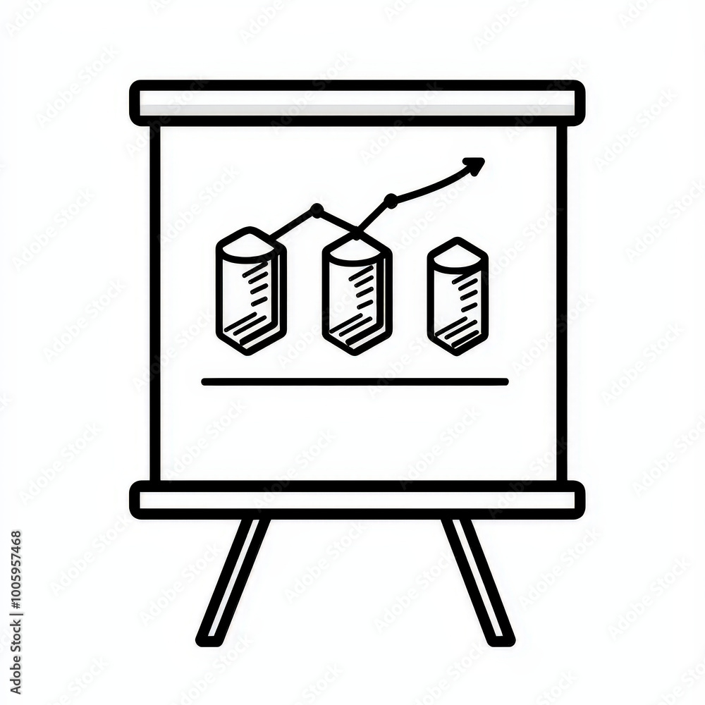 Poster presentation board with graph and upward trend arrow in office setting