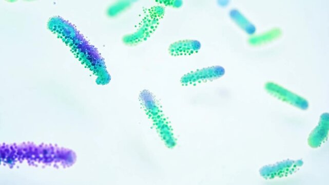 Blue and green bacillus bacteria under microscope