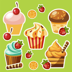 vector set of sweet desserts cakes