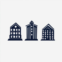 Fototapeta premium Three stylized buildings with different architectural designs in minimalistic form