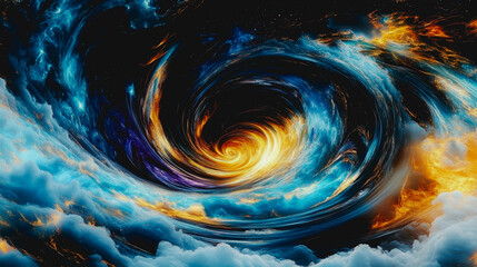 Swirling cloud vortex illuminated by soft sunlight, hyper-detailed stormy sky