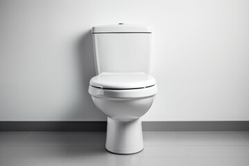 Closed toilet bowl isolated on empty bathroom. Generative ai