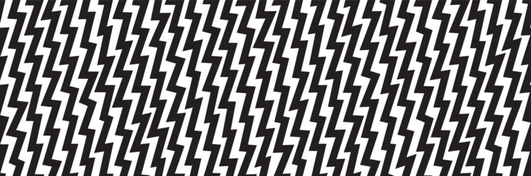 Black and white seamless pattern of broken lines in the form of lightning. Endless thunder bolt bg. Simple vector illustration with zigzag stripes