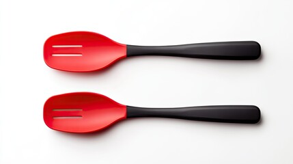 Vibrant red and black spatulas ideal for cooking and baking. Perfect for non-stick surfaces and easy to handle.