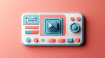 Fototapeta premium A stylized media control panel with buttons and a play icon in pastel colors.