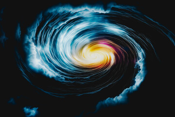 Naklejka premium Massive swirling storm vortex with light and shadow contrasts, high aerial view