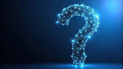Futuristic glowing question mark with plexus lines on blue background, Futuristic, glowing, question mark, plexus