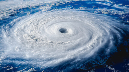Massive swirling storm vortex with light and shadow contrasts, high aerial view