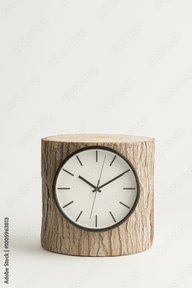 Poster a tree stump with a clock embedded, symbolizing time running out for forests
