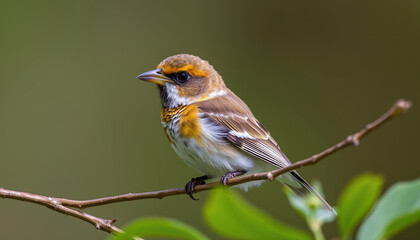 Fototapeta premium Beautiful Bird with Orange and Black Feathers Resting on a Branch