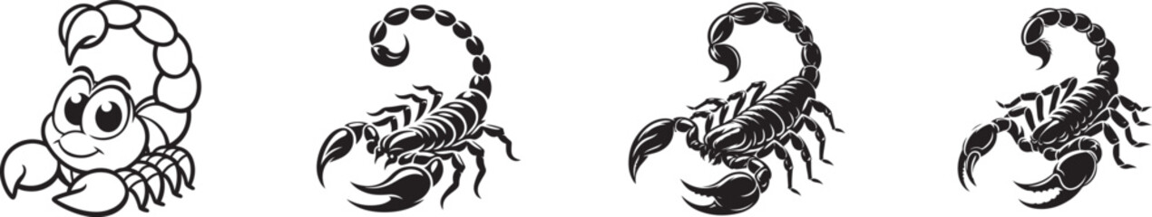 Scorpion Logo Silhouette set - Clean Vector Design for Branding and Badges. scorpion silhouette vector illustration. Vector illustration.
