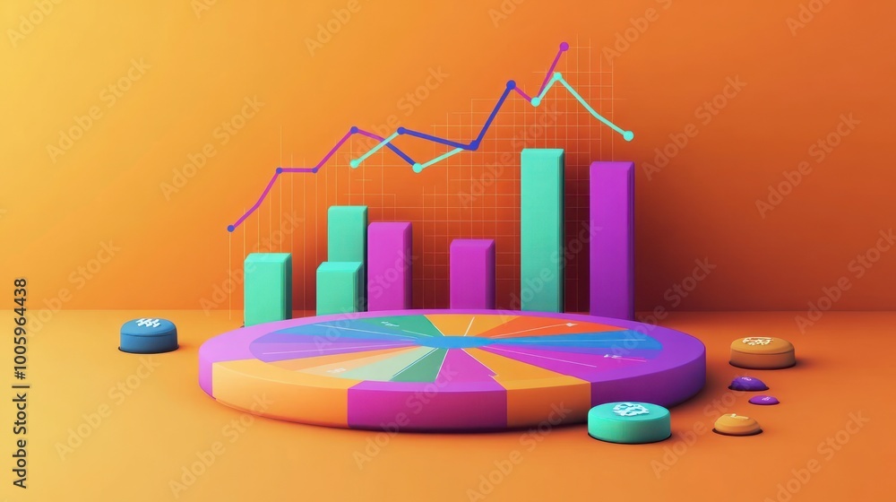 Aufkleber a colorful 3d data visualization featuring a pie chart and bar graph.