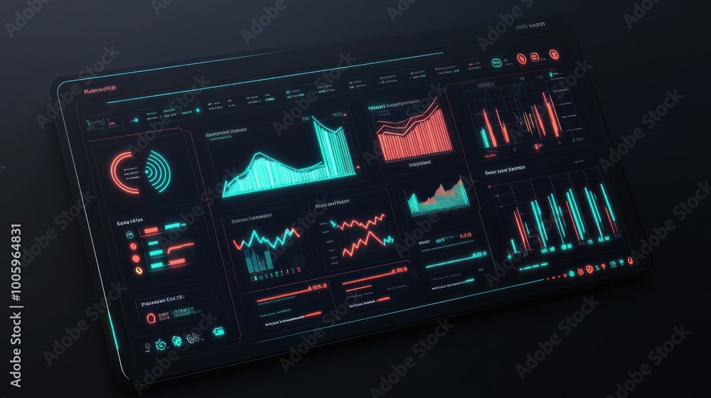 Poster a digital dashboard displaying various data visualizations and analytics.
