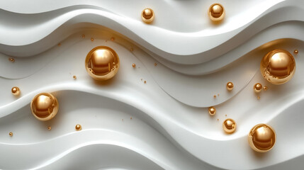 Abstract composition of smooth, flowing white and gold elements