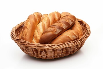 Wicker bread basket isolated on white background. Generative ai