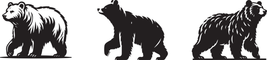 Grizzly or Polar Bear Silhouette Icon - Flat Vector for Wildlife Apps. Vector illustration.