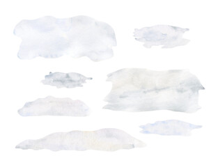 Watercolor clipart set of snowdrifts. Winter surface. Hand drawn illustration isolated on transparent background