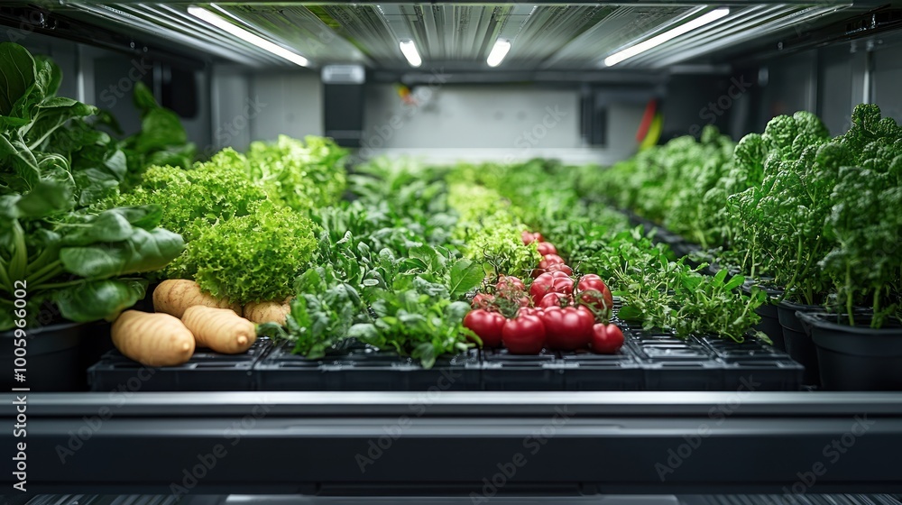 Poster Indoor Vertical Farm with Fresh Produce