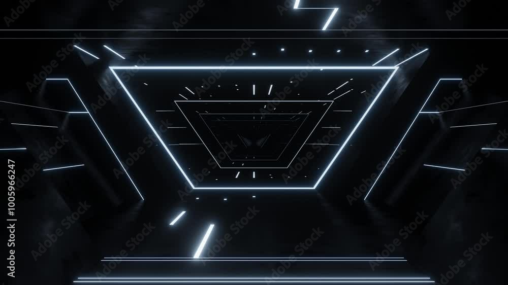 Poster 3d rendering of dark abstract sci-fi tunnel, Futuristic spaceship corridor. Loop animation