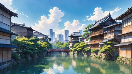 Obraz premium anime japan summer background