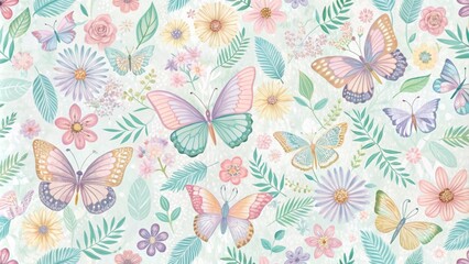 Pastel floral butterfly seamless pattern for spring, pastel, floral, butterfly, seamless, pattern, spring, soft colors