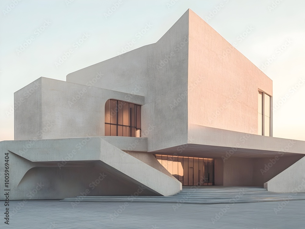 Aufkleber sleek pastel hued modernist distillery with cinematic architectural design featuring sharp angles sm