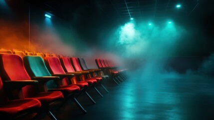 Cinema Hall with Atmospheric Lighting and Empty Seats