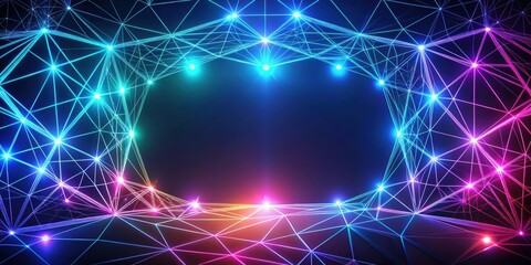 Abstract neon wireframe background with glowing lines and geometric shapes, neon, wireframe, abstract, background