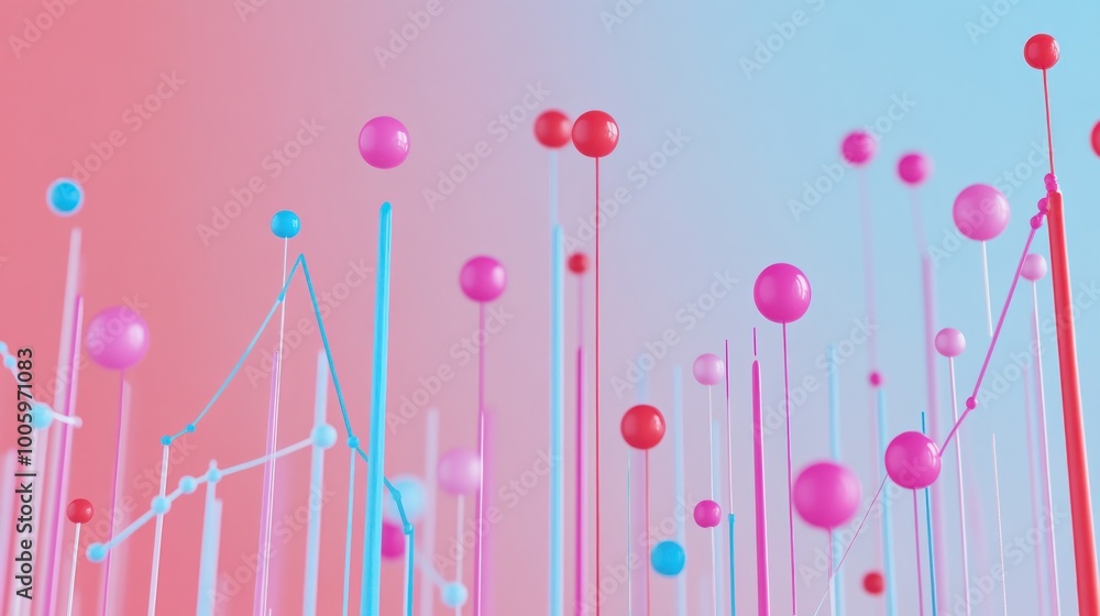 Aufkleber abstract representation of data trends with colorful spheres and lines.