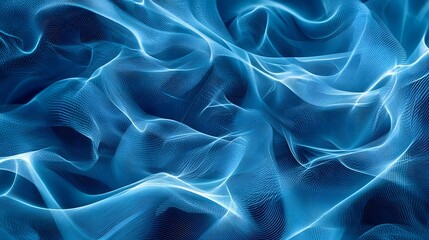 Abstract Blue Wavy Lines and Grid Pattern