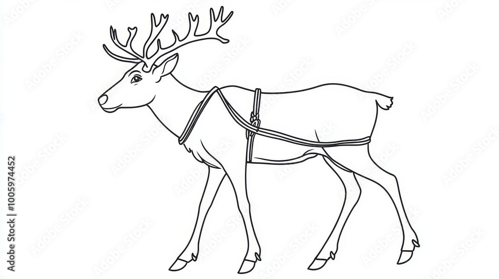 Poster simple outline of a reindeer with a simple harness.
