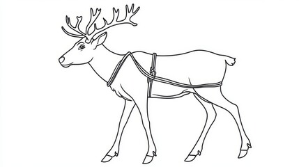 Simple outline of a reindeer with a simple harness.
