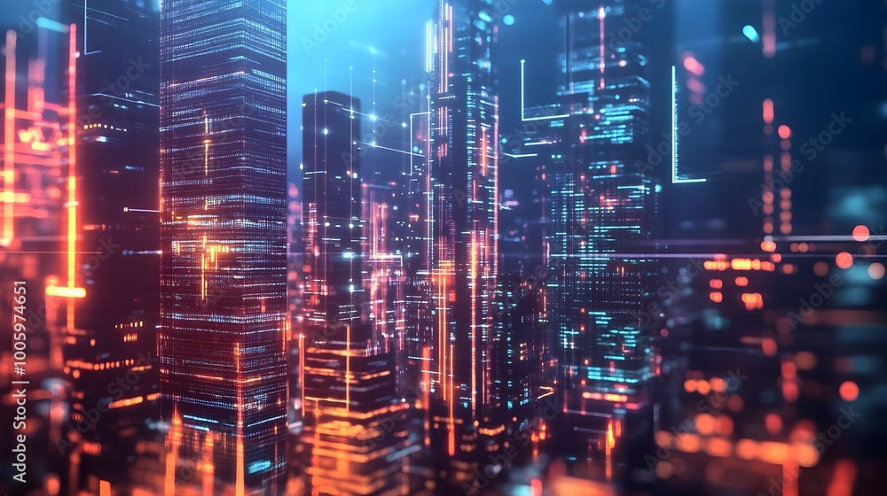 Poster augmented reality business presentation featuring glowing holographic data visualizations and a corp