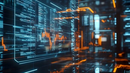Fototapeta premium Futuristic transparent holographic market display with interactive data visualization financial analytics