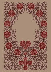 Red rose flower art background Frame floral in art nouveau style