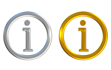 Silver and golden information symbol icon 3d on png transparent background.