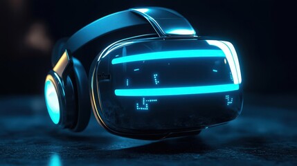 Obraz premium Futuristic virtual reality headset with glowing accents, perfect for showcasing technology and innovation in digital experiences.