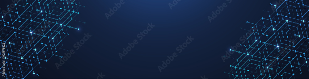 Aufkleber Modern technology illustration with square grid. Technology banner template cubes texture. Digital geometric abstraction with lines and dots